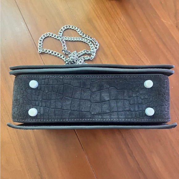 Brandon Blackwood Black Suede Standard Sophia Bag, Silver Hardware, Croc Effect - Picture 6 of 13